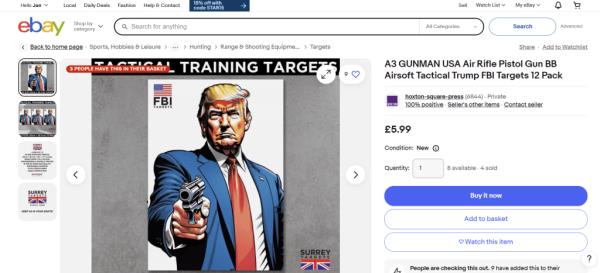 Donald Trump-themed shooting targets being sold on eBay just days after an attempt on the ex-president's life appear to have been removed following complaints.